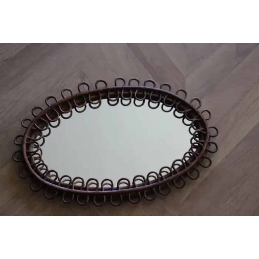 Miroir mural ovale vintage en rotin et bambou des années 1960 par Franco Albini 5