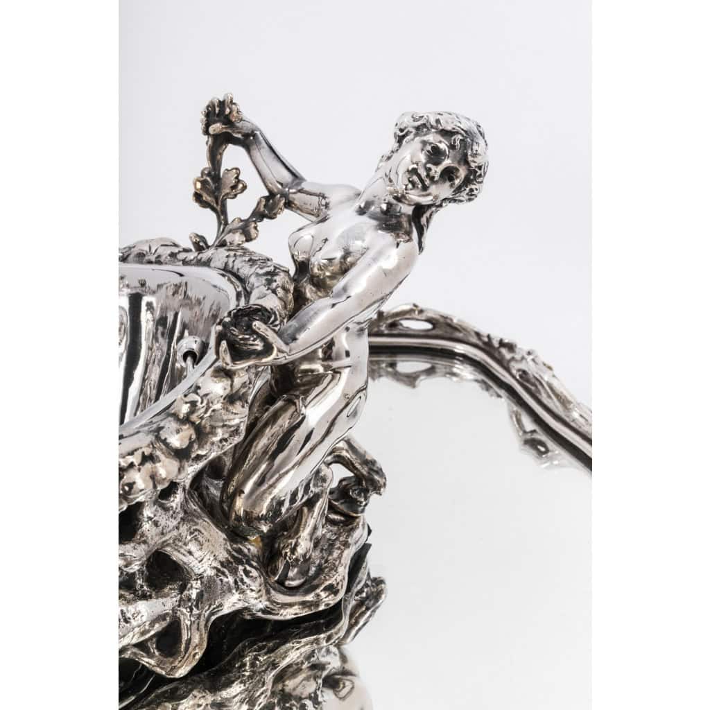 Centre de table en bronze argenté dit  » La Forêt » par C. CHRISTOFLE XIXe siècle 13