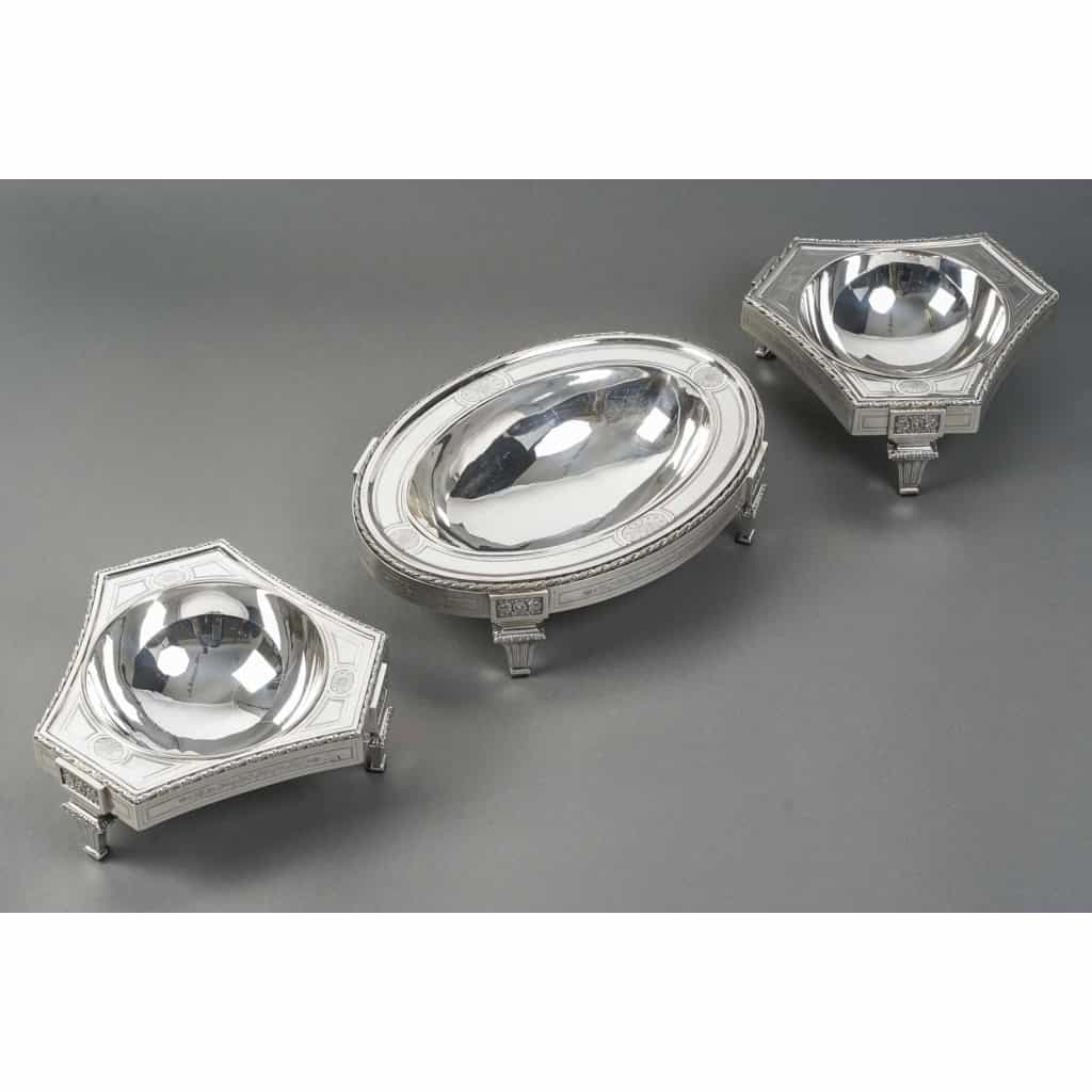 BOIN TABURET – THREE-PART CENTERPIECE IN FINE SOLID SILVER XIXand 25