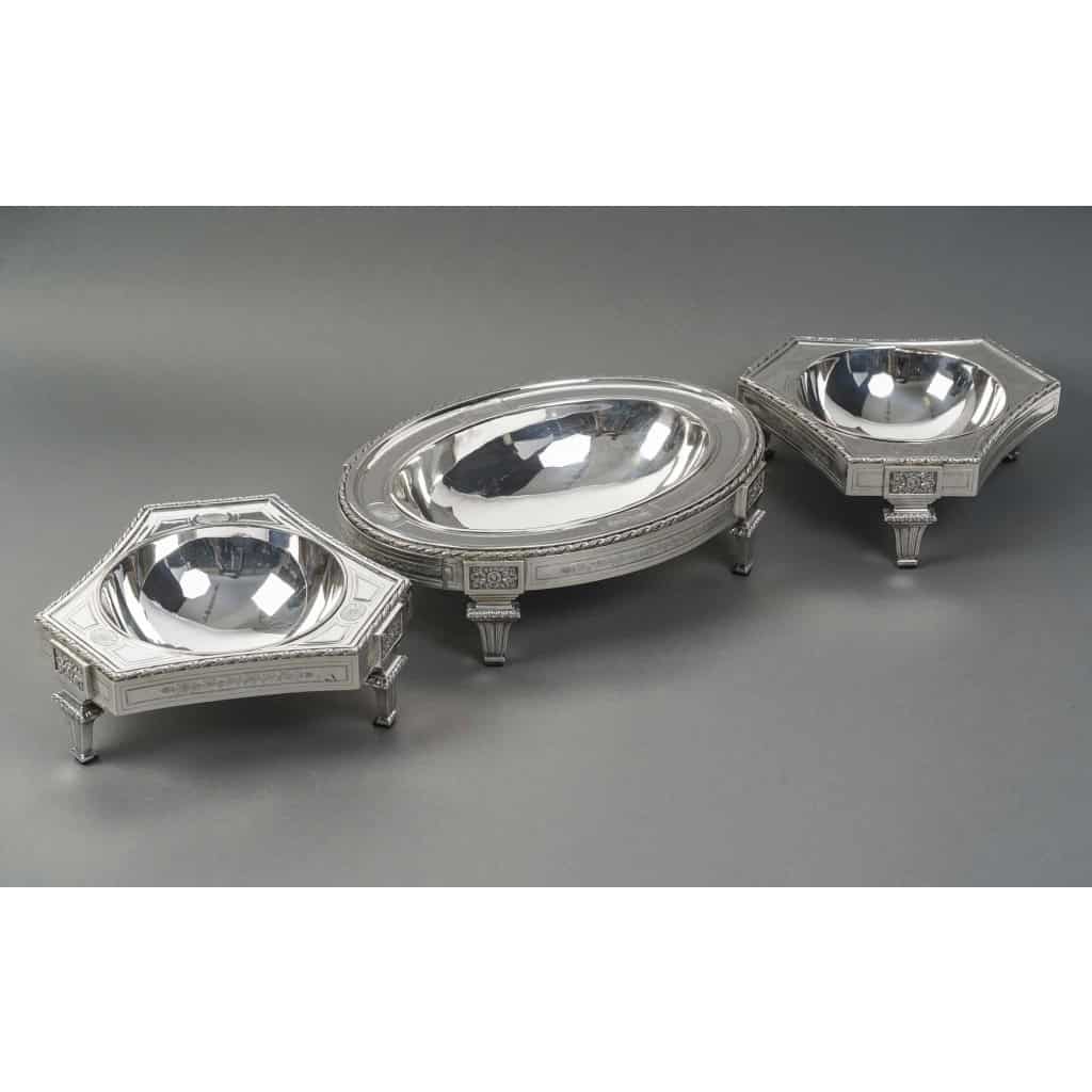 BOIN TABURET – THREE-PART CENTERPIECE IN FINE SOLID SILVER XIXand 24