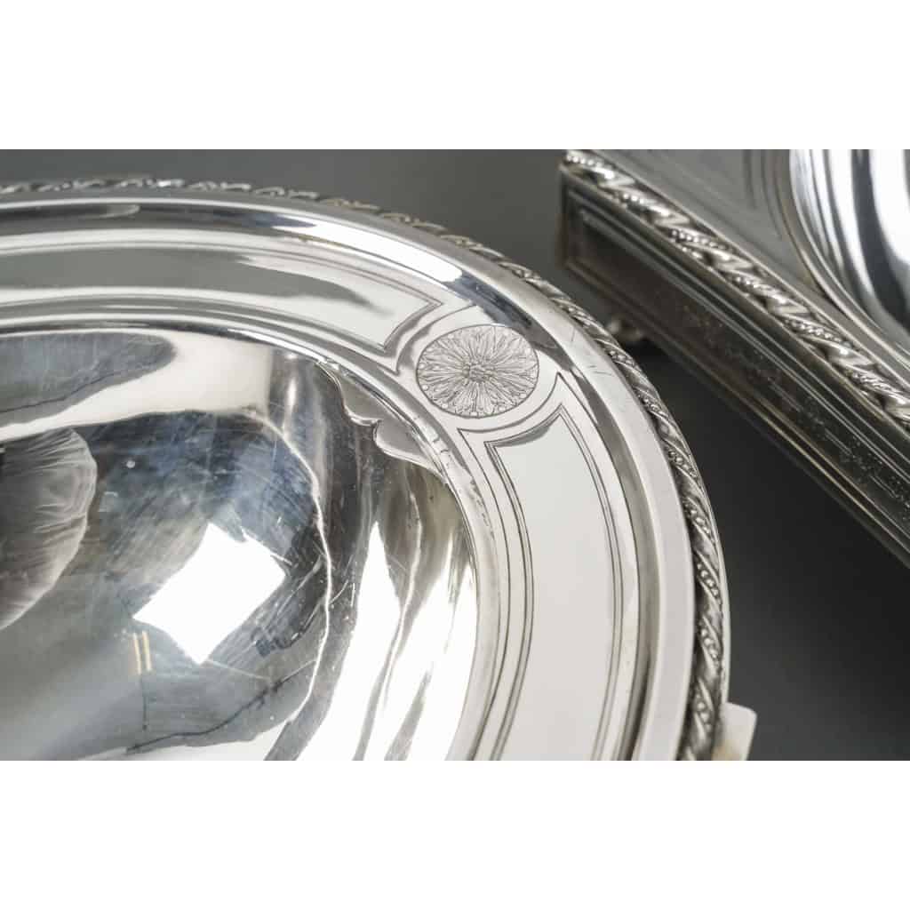 BOIN TABURET – THREE-PART CENTERPIECE IN FINE SOLID SILVER XIXand 19