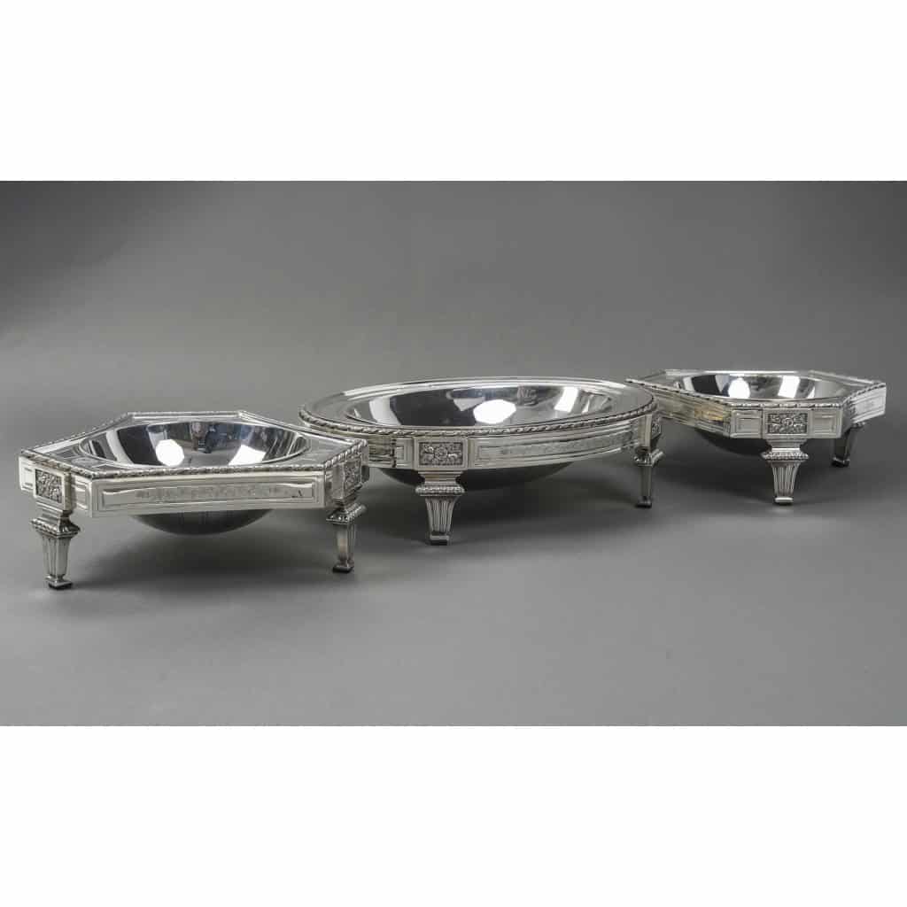 BOIN TABURET – THREE-PART CENTERPIECE IN FINE SOLID SILVER XIXand 20