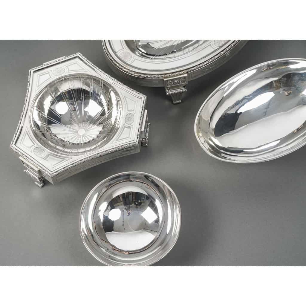 BOIN TABURET – THREE-PART CENTERPIECE IN FINE SOLID SILVER XIXand 15