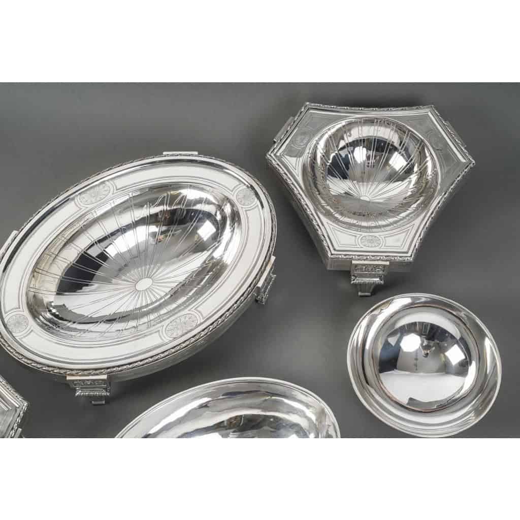 BOIN TABURET – THREE-PART CENTERPIECE IN FINE SOLID SILVER XIXand 13