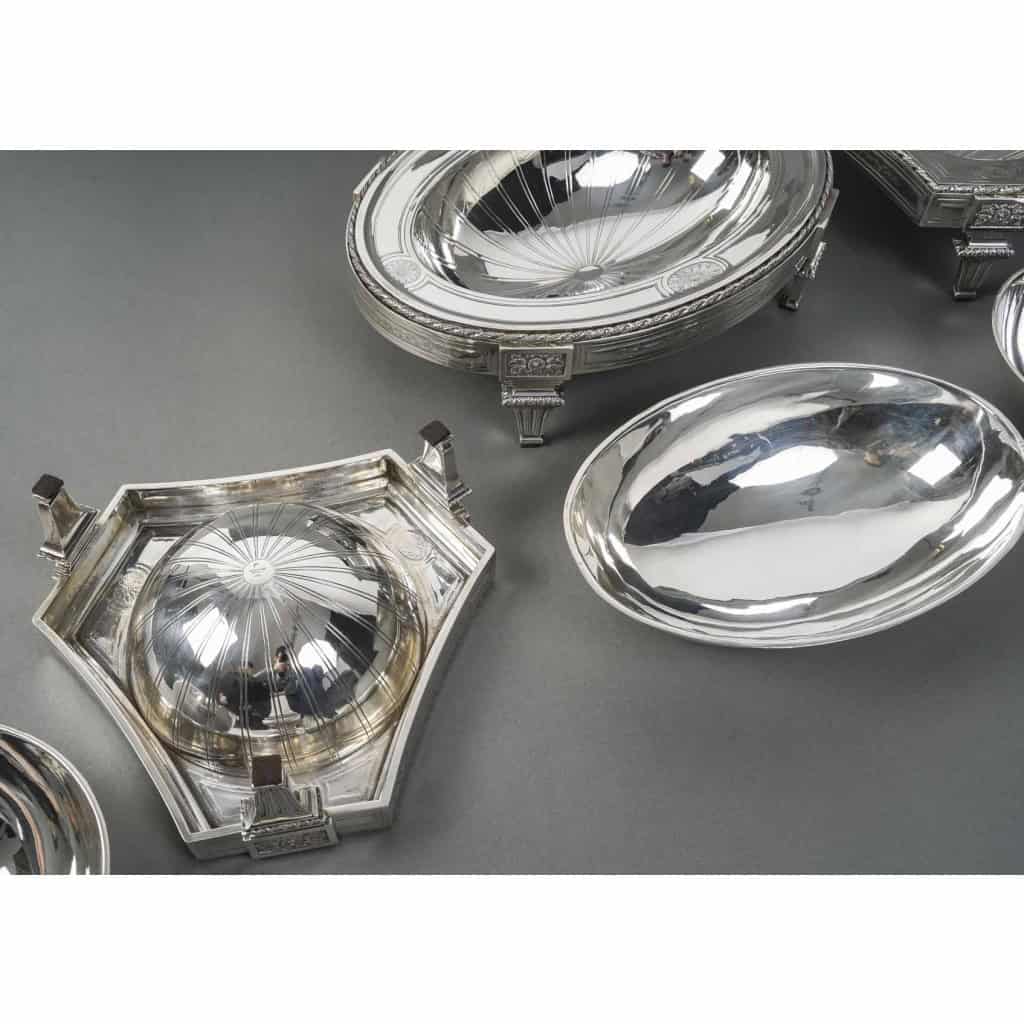 BOIN TABURET – THREE-PART CENTERPIECE IN FINE SOLID SILVER XIXand 8