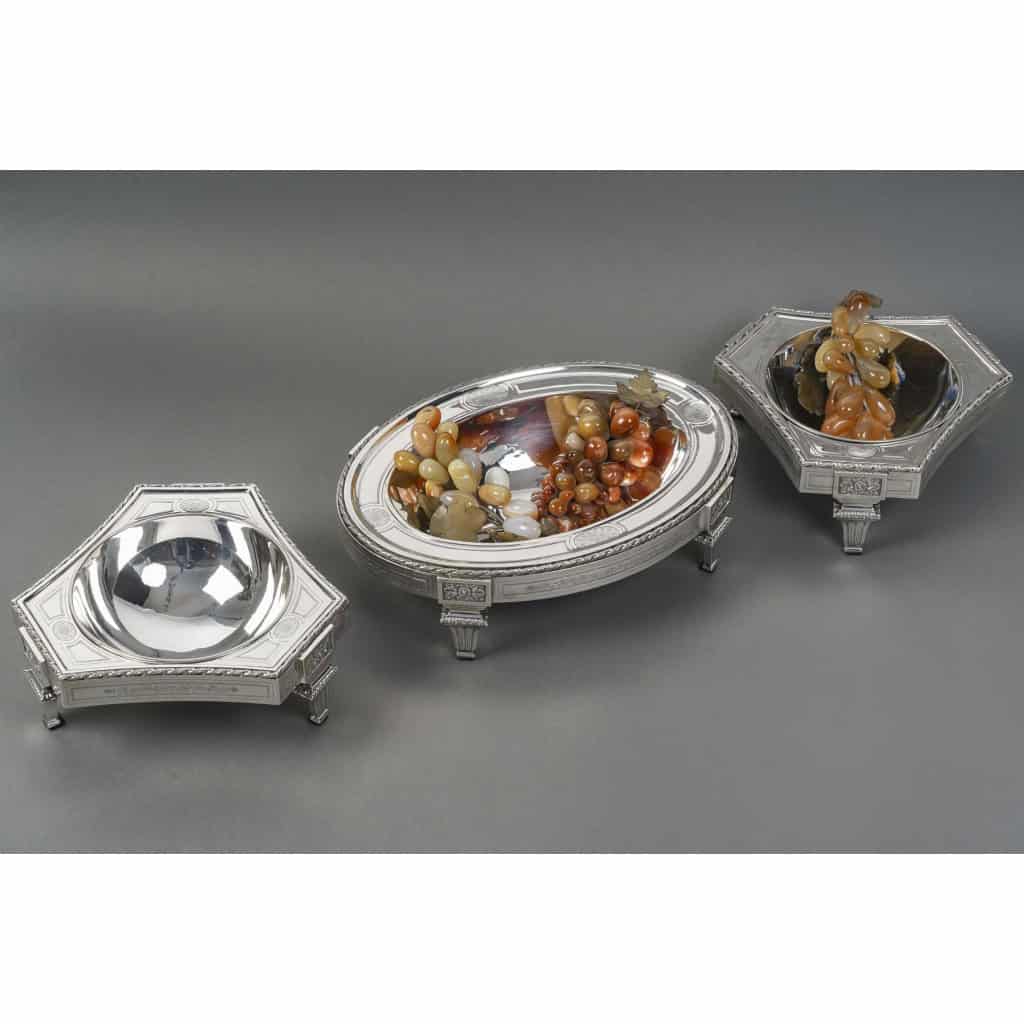 BOIN TABURET – THREE-PART CENTERPIECE IN FINE SOLID SILVER XIXand 9
