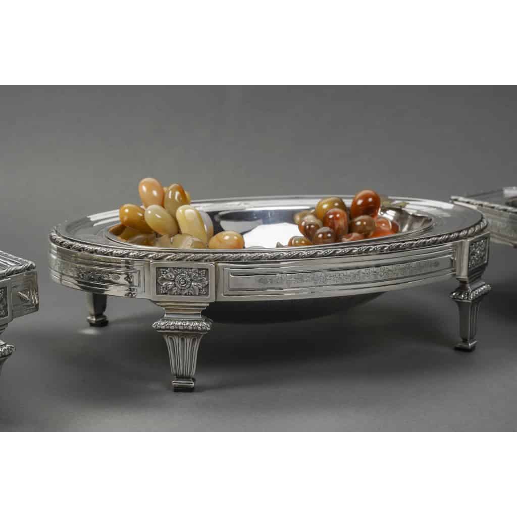 BOIN TABURET – THREE-PART CENTERPIECE IN FINE SOLID SILVER XIXand 5