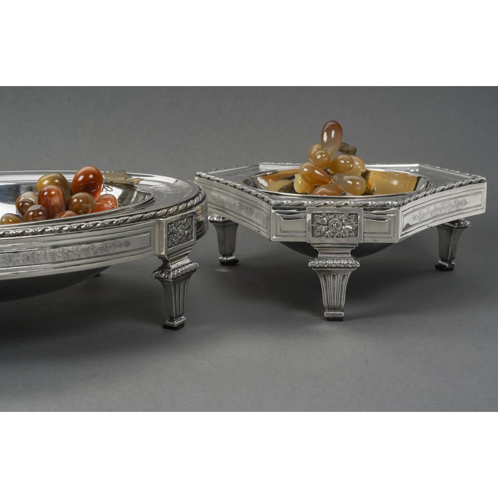 BOIN TABURET – THREE-PART CENTERPIECE IN FINE SOLID SILVER XIXand 4