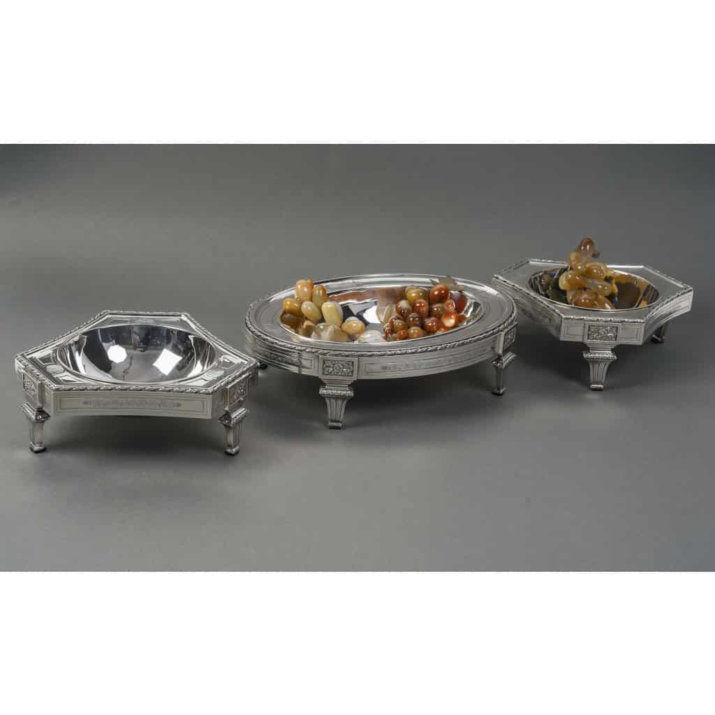 BOIN TABURET – THREE-PART CENTERPIECE IN FINE SOLID SILVER XIXand 3