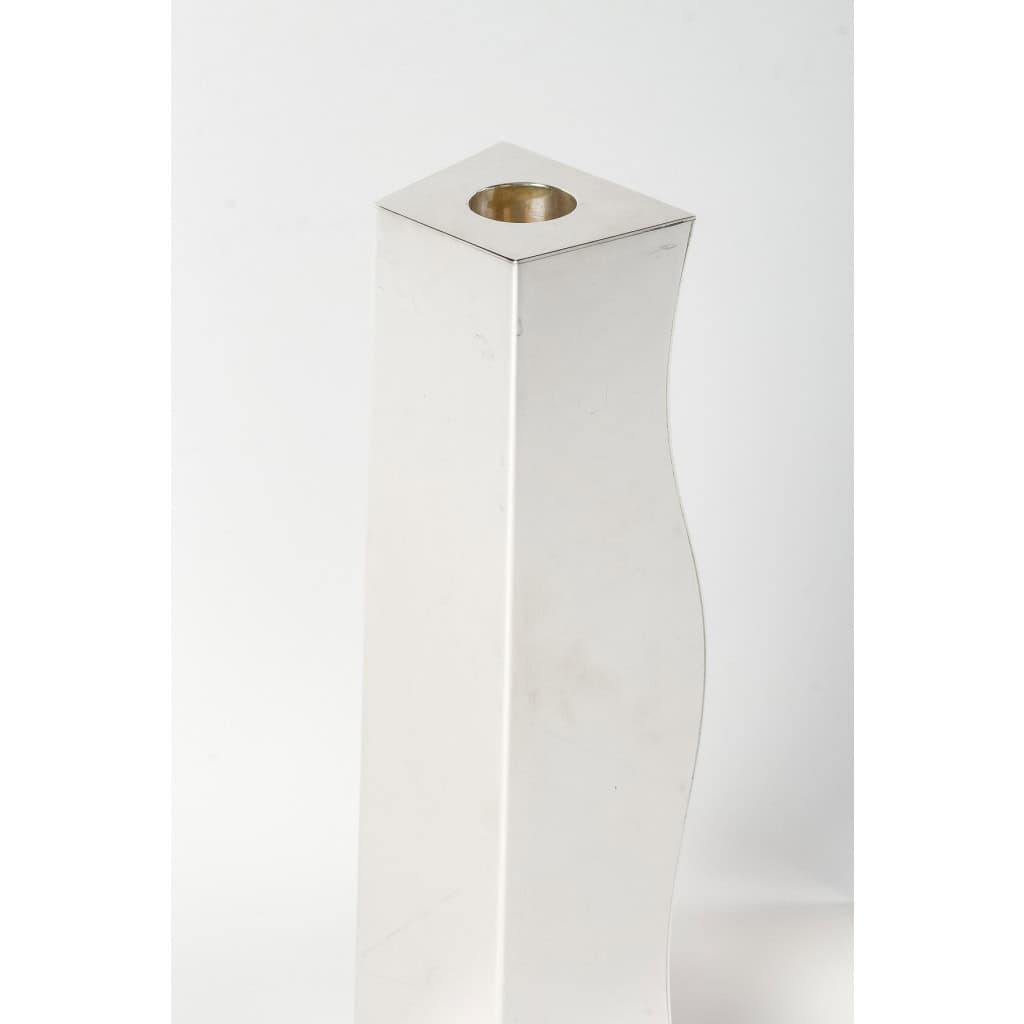 D. GARRIDO – Pair of solid silver candlesticks, constructivism, 5th century XNUMX