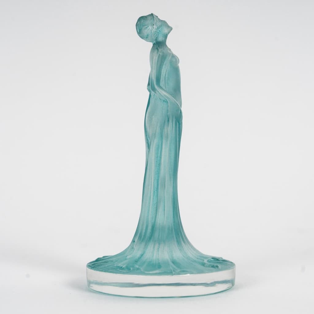 1912 René Lalique – Cachet Statuette Drapée Verre Blanc Patiné Turquoise 5