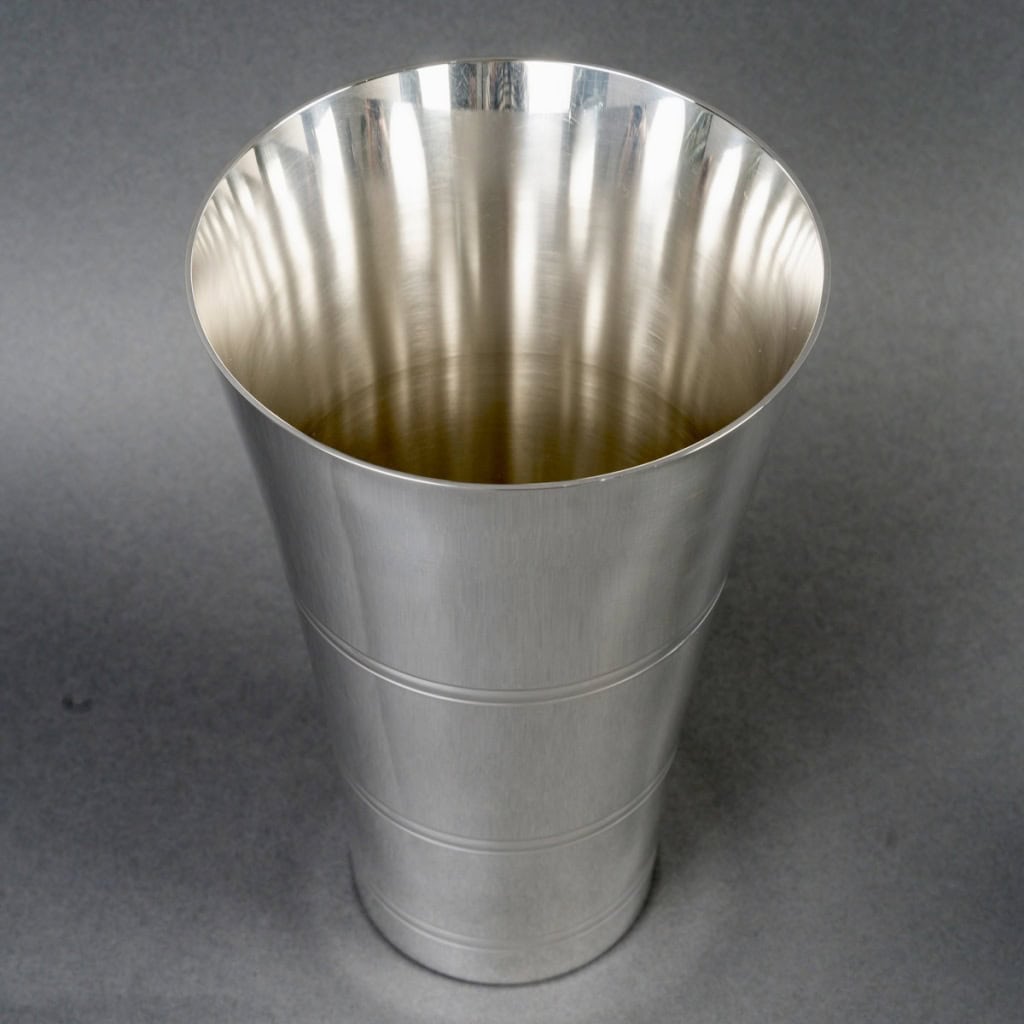 Puiforcat – 3 Vases Gigognes Art Deco Moderniste Métal Argenté 6