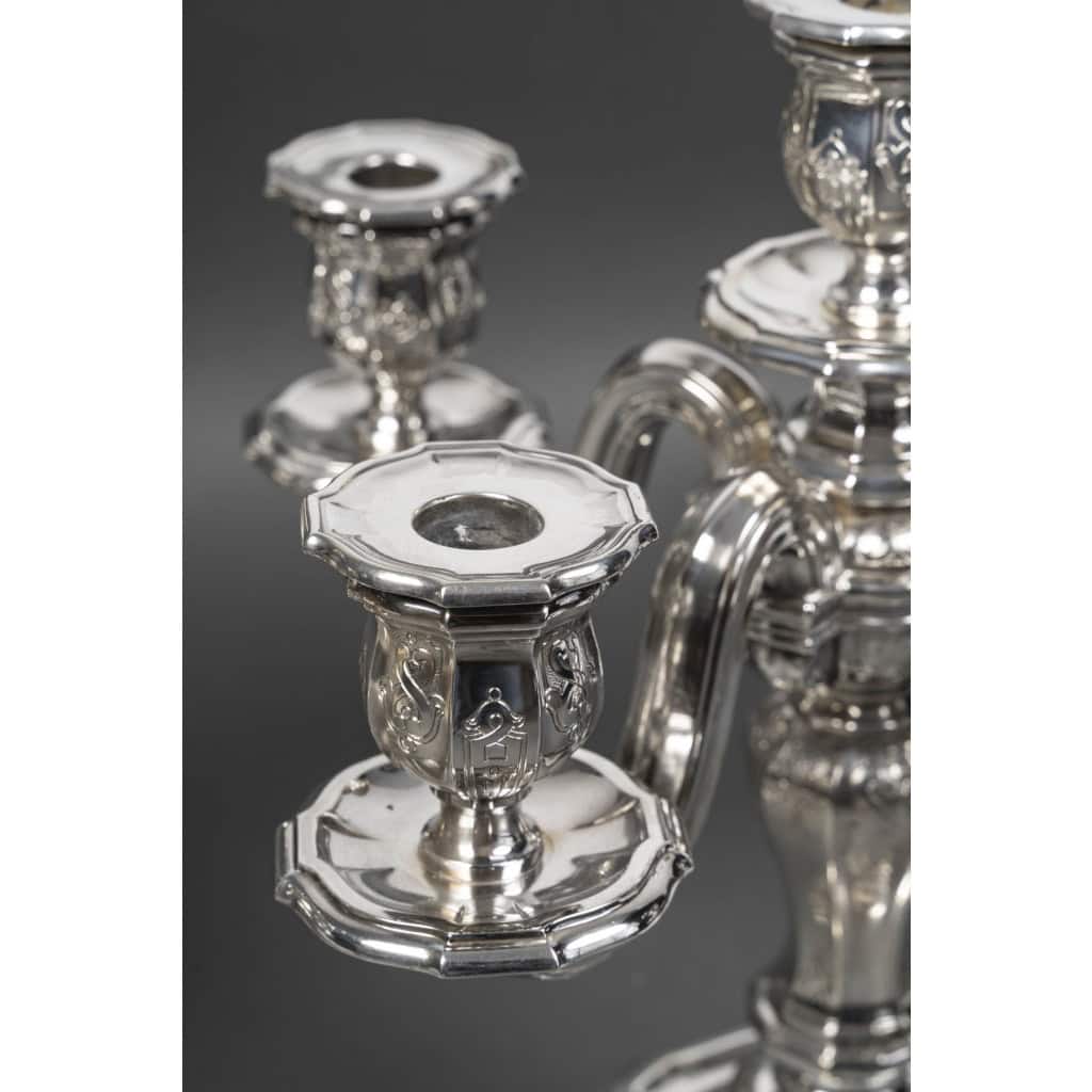Goldsmith TETARD – Pair of 5-light candelabra in solid silver 6th century XNUMX