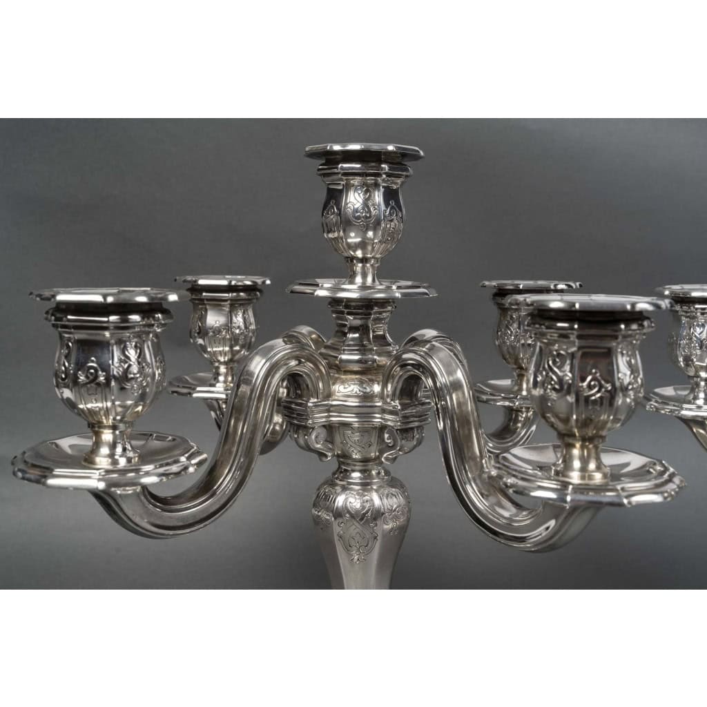 Goldsmith TETARD – Pair of 5-light candelabra in solid silver 9th century XNUMX