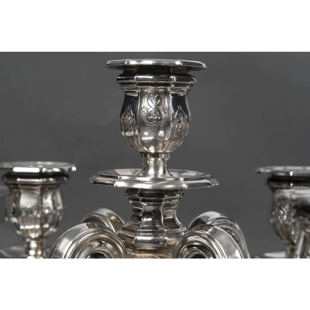 Goldsmith TETARD – Pair of 5-light candelabra in solid silver 10th century XNUMX