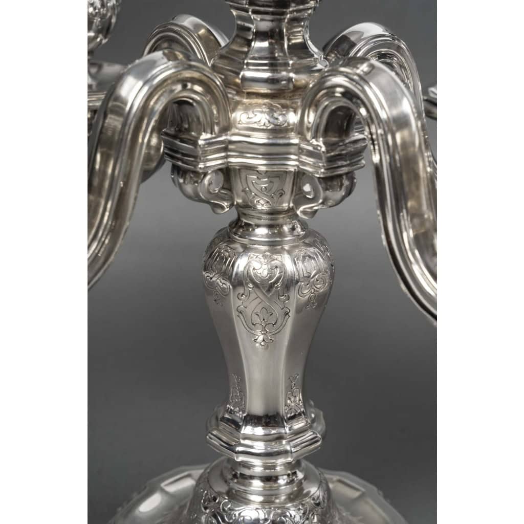 Goldsmith TETARD – Pair of 5-light candelabra in solid silver 12th century XNUMX
