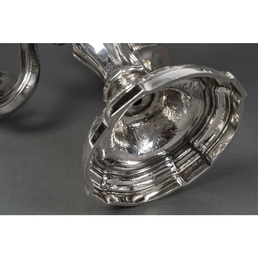 Goldsmith TETARD – Pair of 5-light candelabra in solid silver 15th century XNUMX