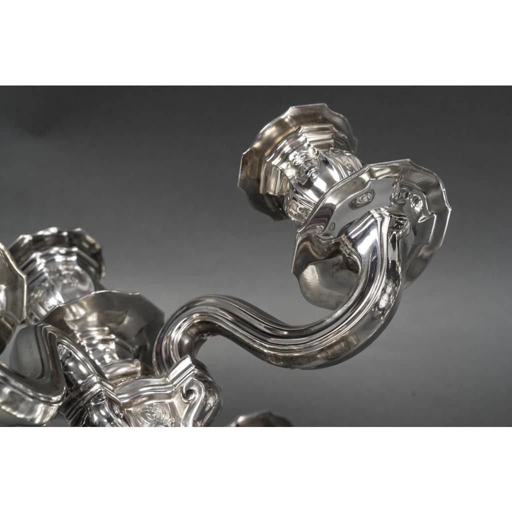 Goldsmith TETARD – Pair of 5-light candelabra in solid silver 16th century XNUMX
