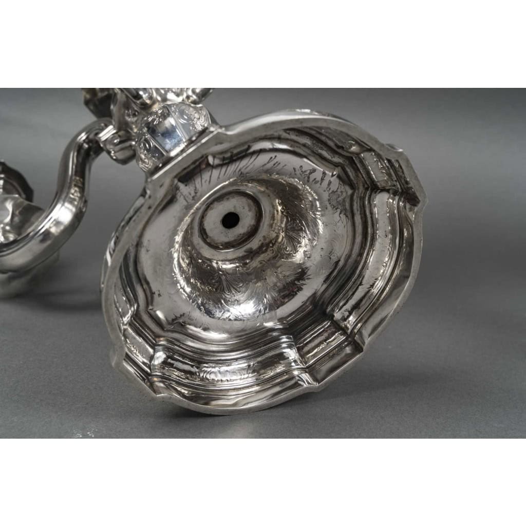 Goldsmith TETARD – Pair of 5-light candelabra in solid silver 17th century XNUMX