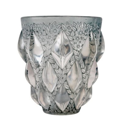 1927 René Lalique – Vase Rampillon Verre Blanc Patiné Bleu 3