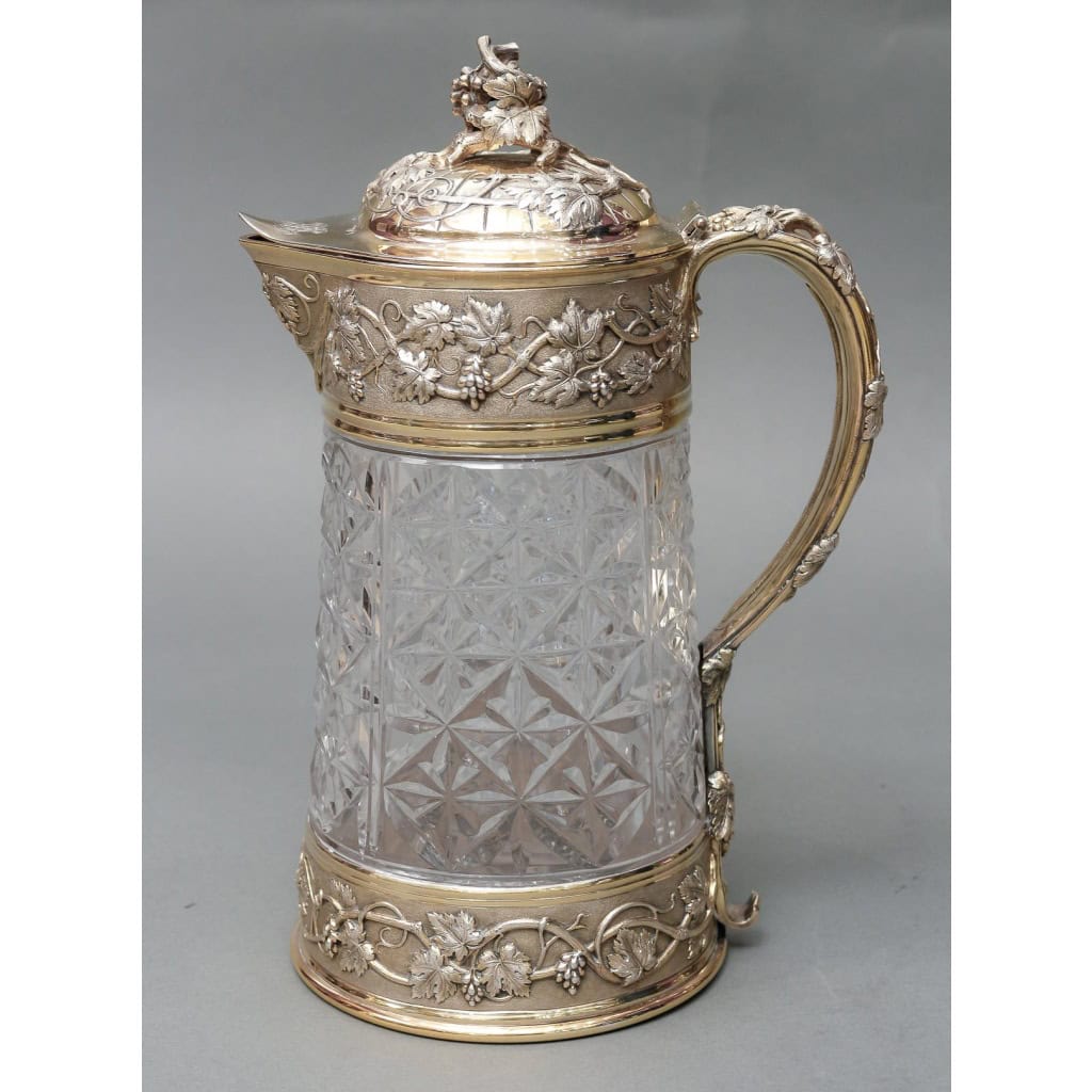 Goldsmith ODIOT - Cut crystal pitcher with vermeil frame XIXand 3