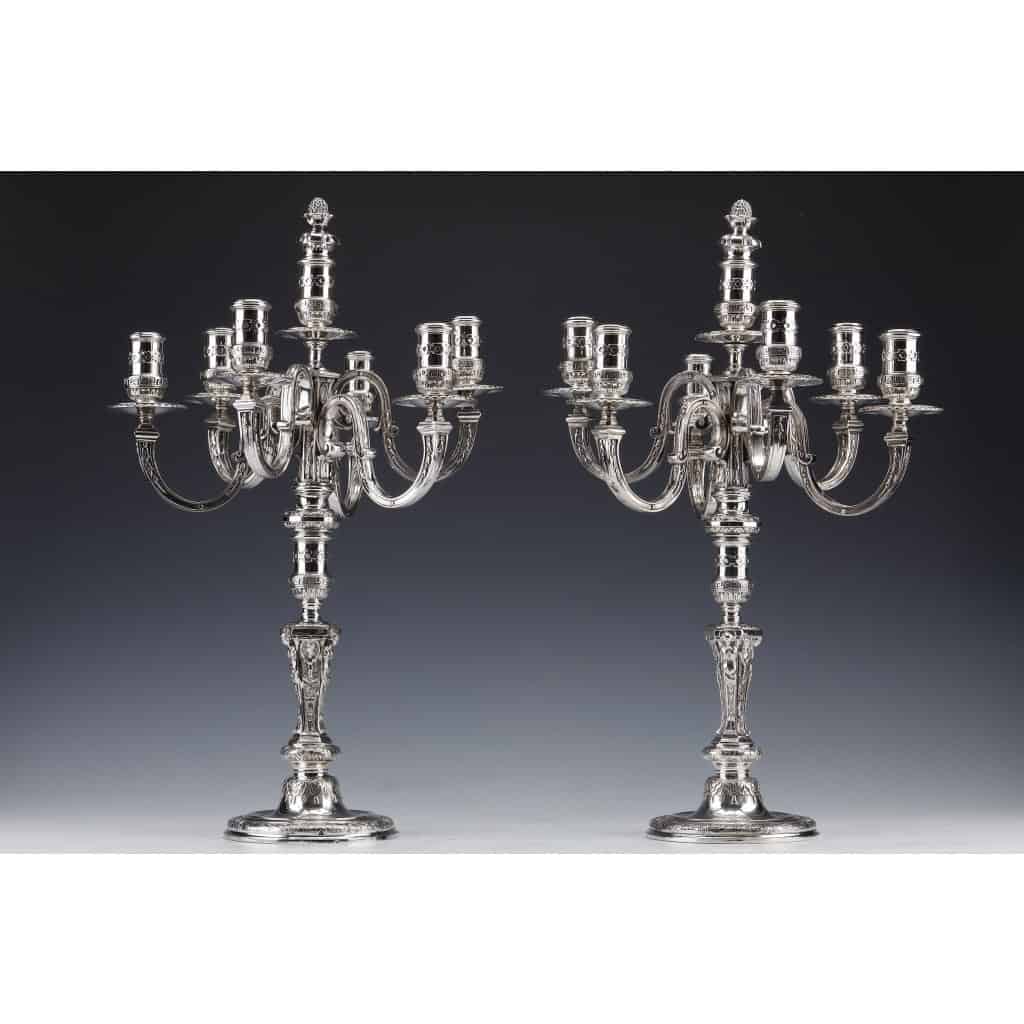 MARRET Frères – Important Pair of Solid Silver Candelabra XIXis 4