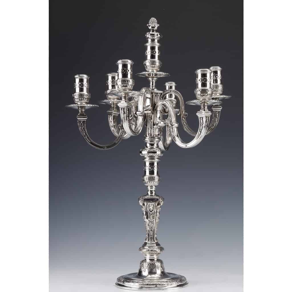 MARRET Frères – Important Pair of Solid Silver Candelabra XIXis 5