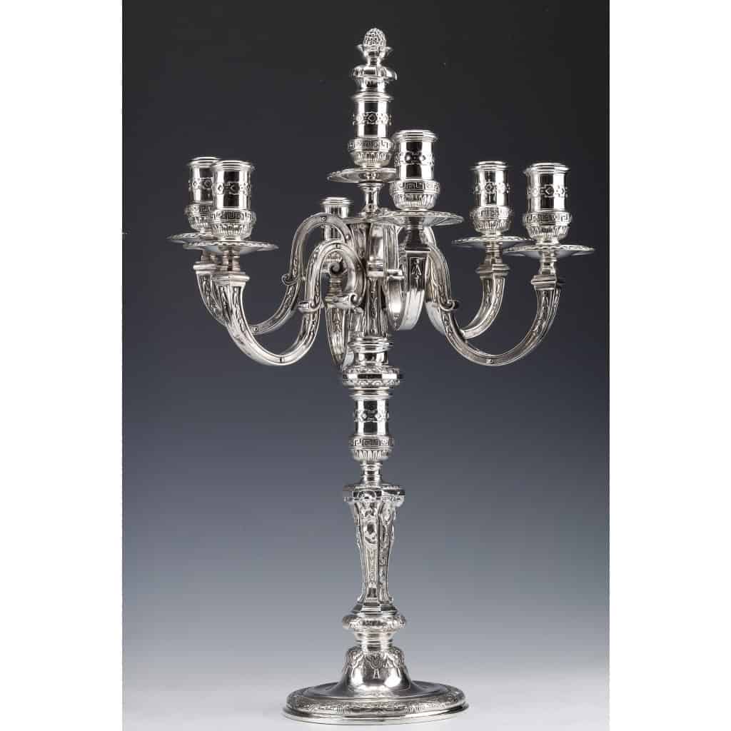 MARRET Frères – Important Pair of Solid Silver Candelabra XIXis 6