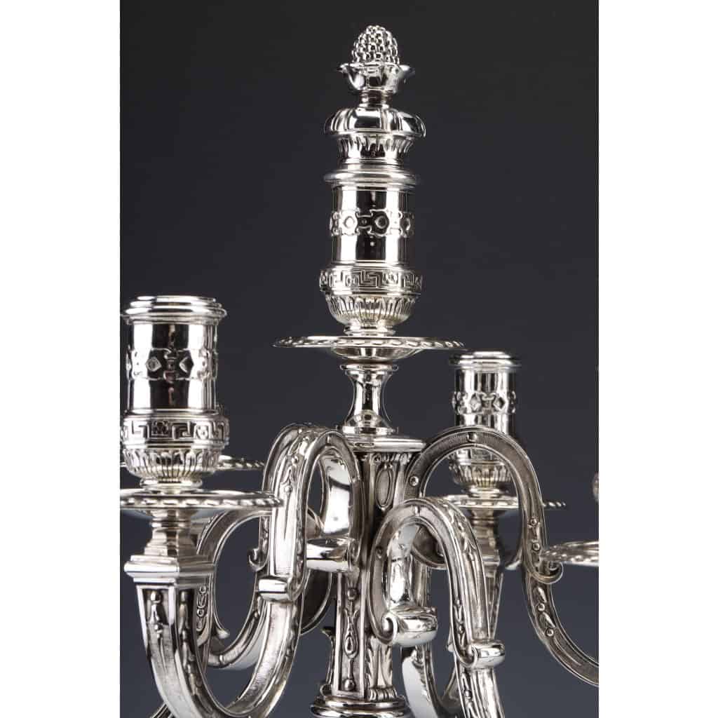 MARRET Frères – Important Pair of Solid Silver Candelabra XIXis 8
