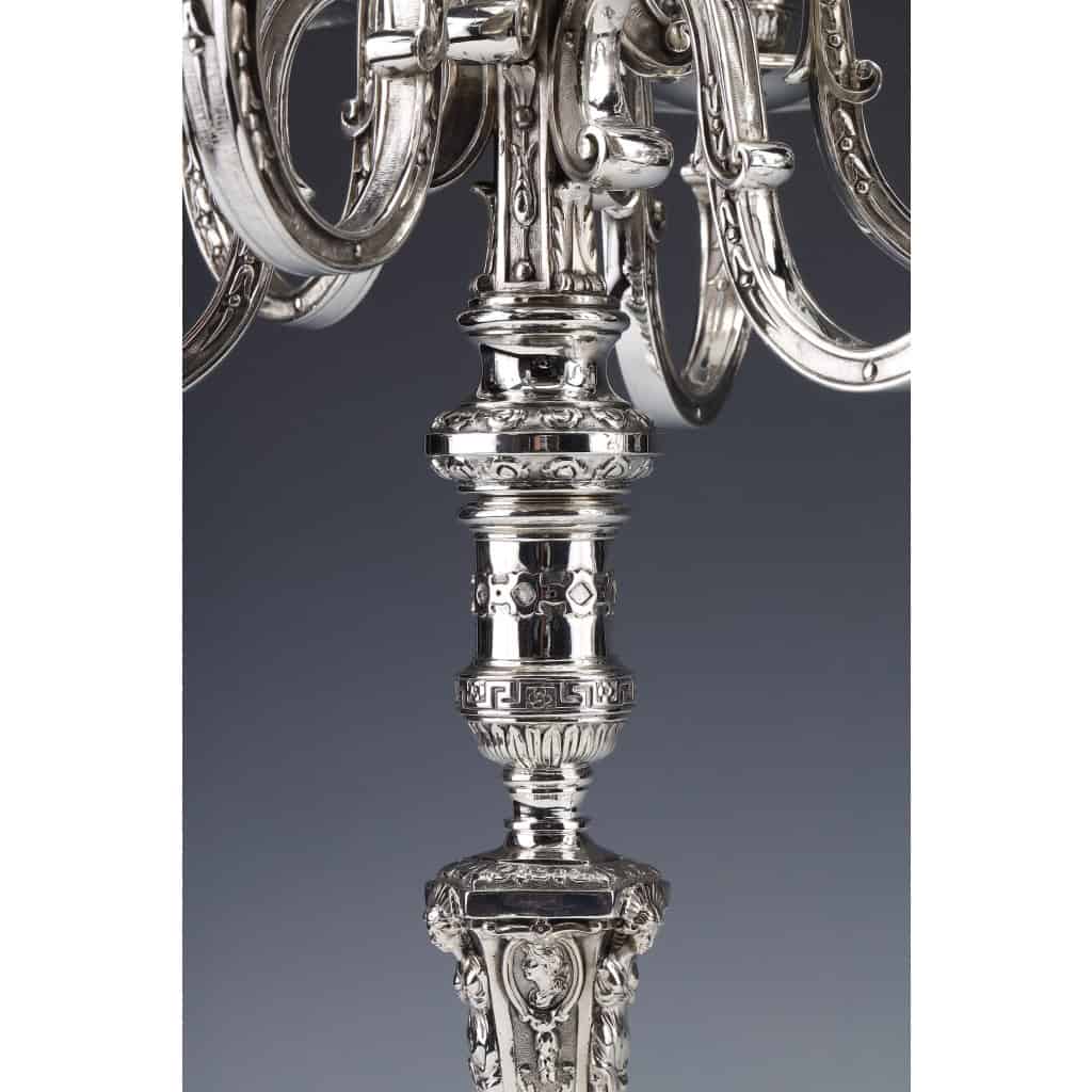 MARRET Frères – Important Pair of Solid Silver Candelabra XIXis 12