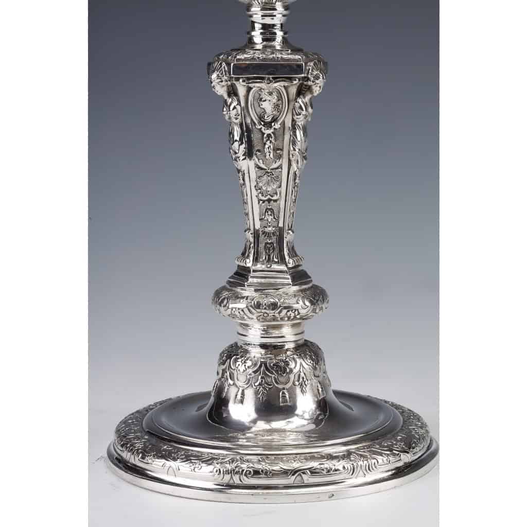 MARRET Frères – Important Pair of Solid Silver Candelabra XIXis 13