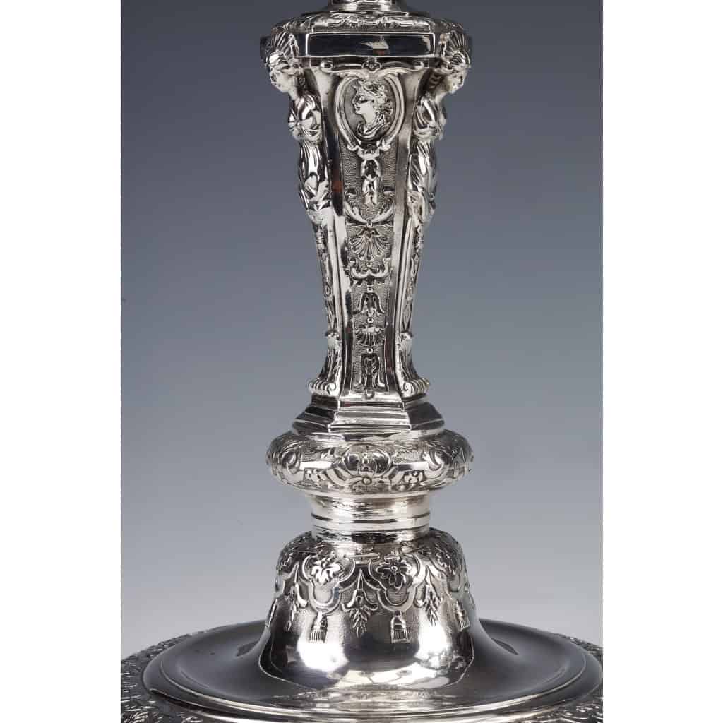 MARRET Frères – Important Pair of Solid Silver Candelabra XIXis 14