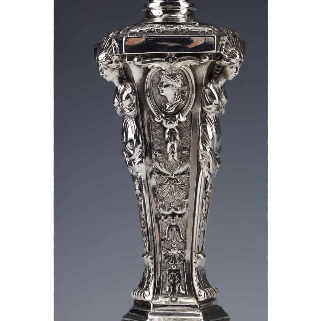 MARRET Frères – Important Pair of Solid Silver Candelabra XIXis 15