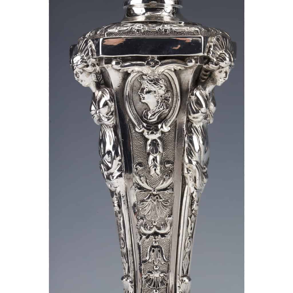MARRET Frères – Important Pair of Solid Silver Candelabra XIXis 16