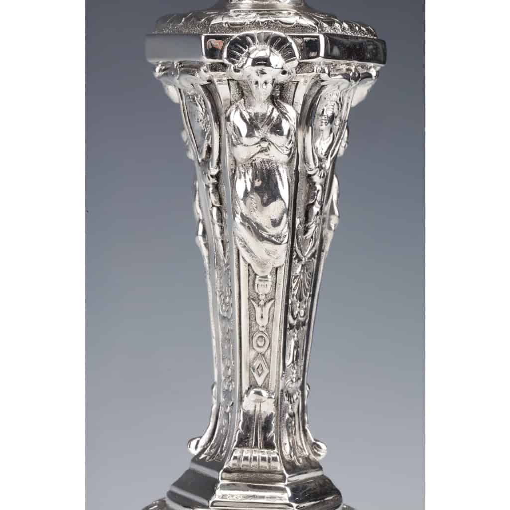 MARRET Frères – Important Pair of Solid Silver Candelabra XIXis 17