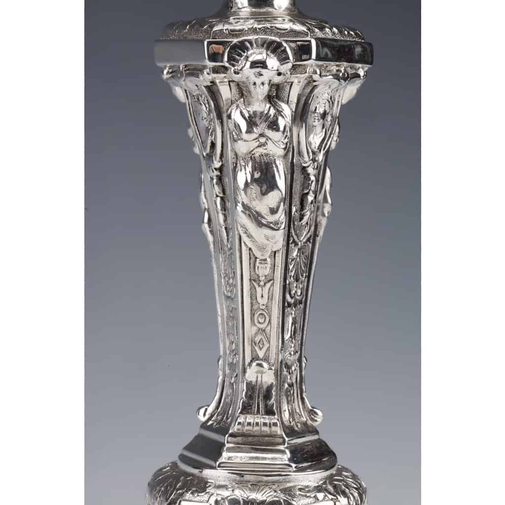 MARRET Frères – Important Pair of Solid Silver Candelabra XIXis 18