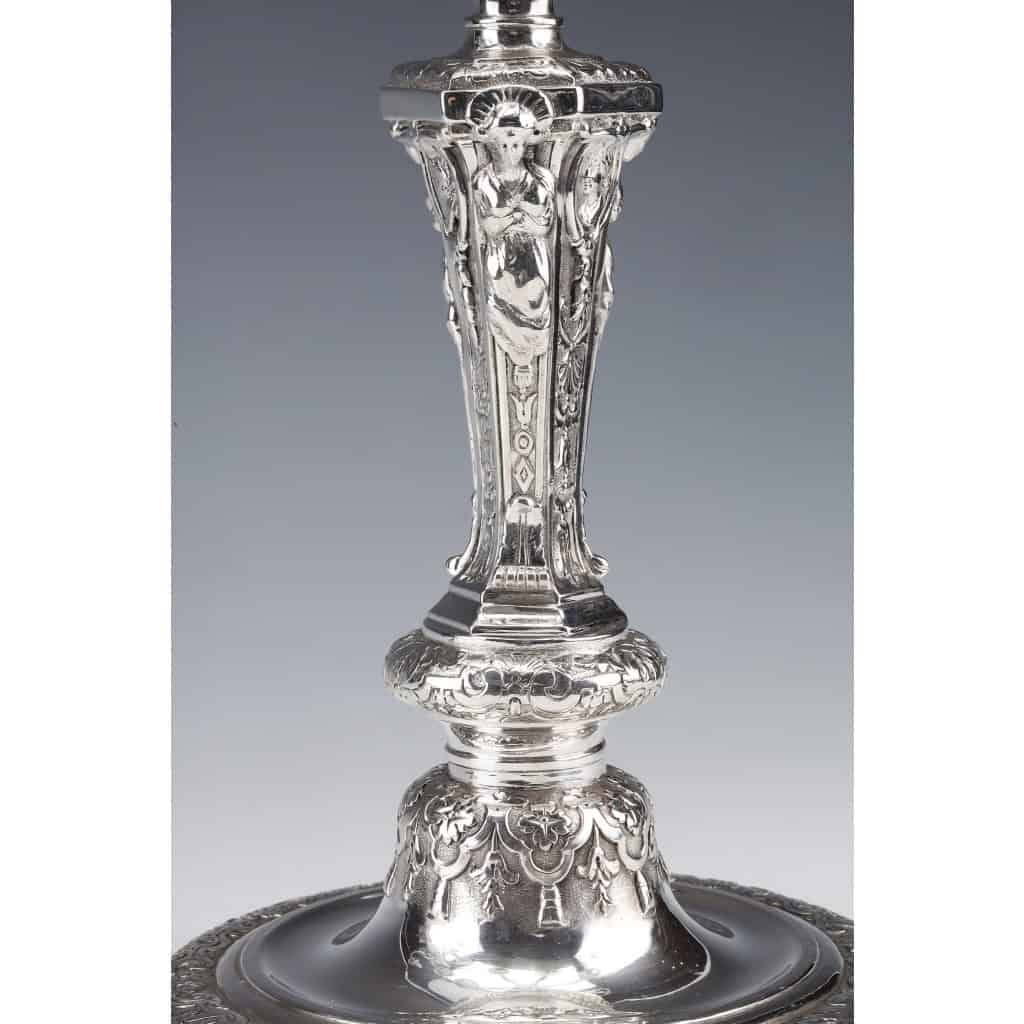 MARRET Frères – Important Pair of Solid Silver Candelabra XIXis 19