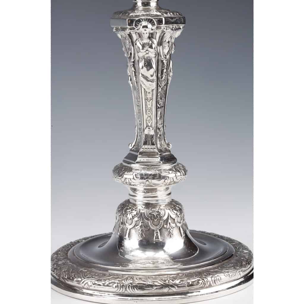 MARRET Frères – Important Pair of Solid Silver Candelabra XIXis 20