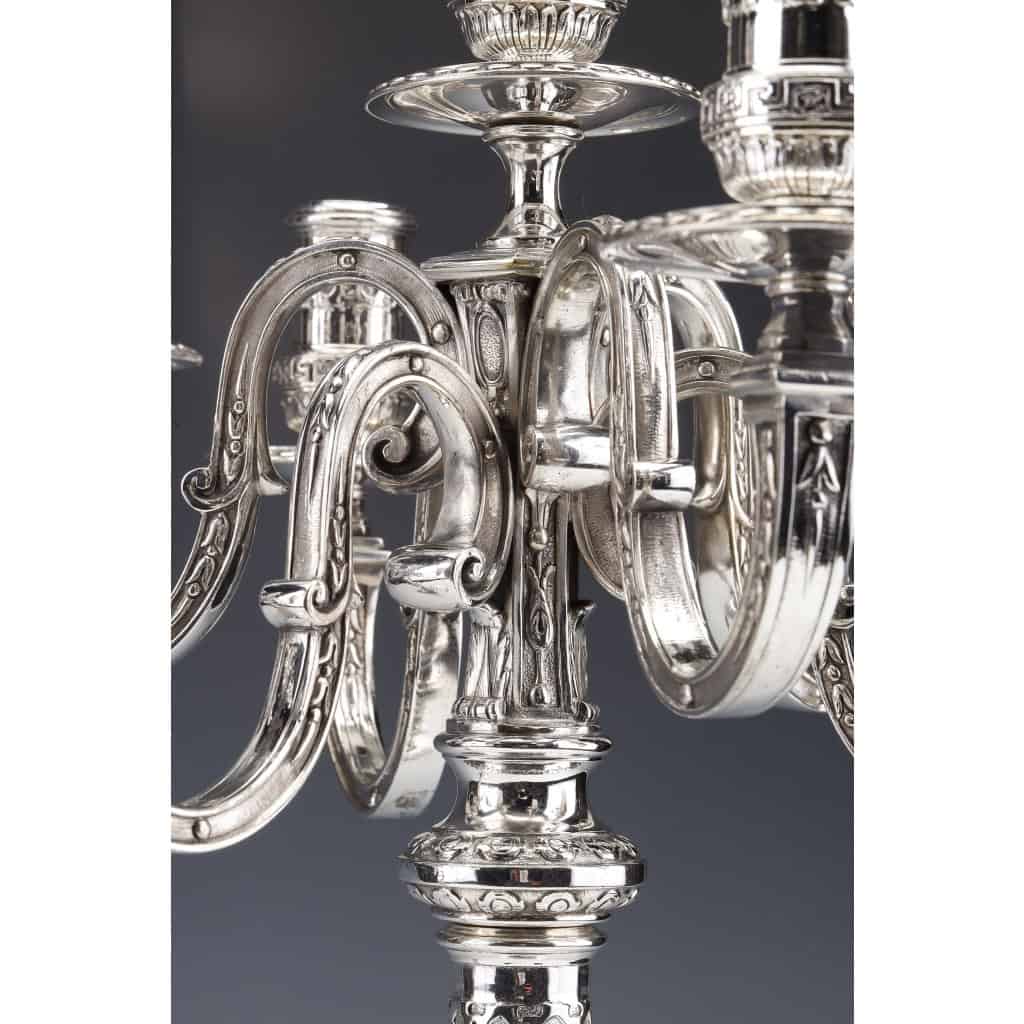 MARRET Frères – Important Pair of Solid Silver Candelabra XIXis 22