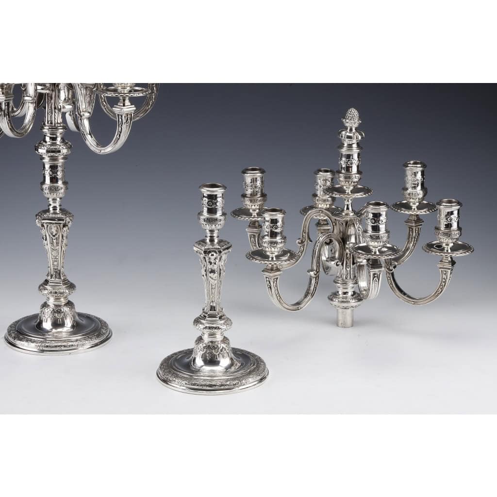 MARRET Frères – Important Pair of Solid Silver Candelabra XIXis 24