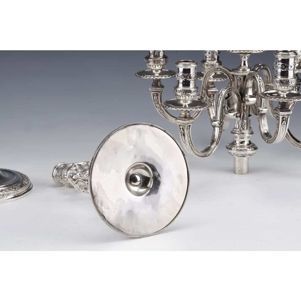 MARRET Frères – Important Pair of Solid Silver Candelabra XIXis 25