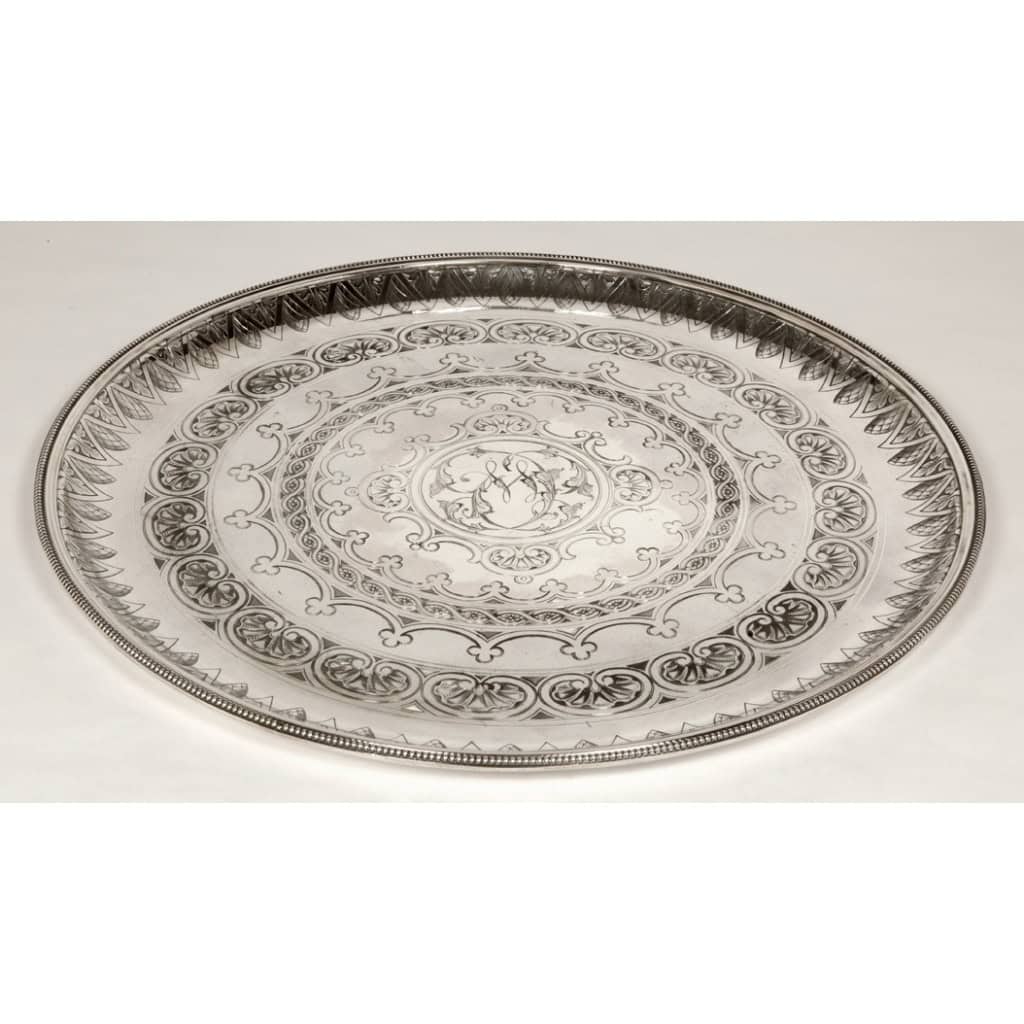 Cartier goldsmith - round Solid silver tray early 3th century XNUMX