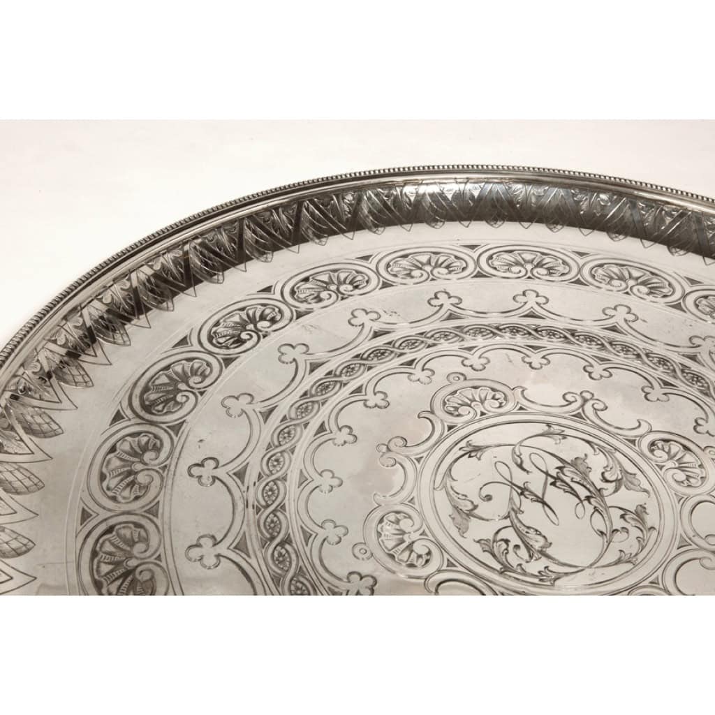 Cartier goldsmith - round Solid silver tray early 4th century XNUMX