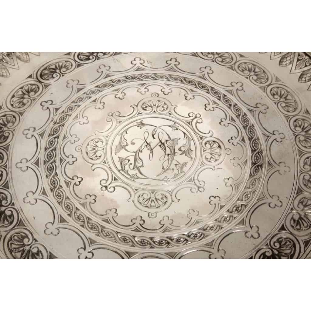 Cartier goldsmith - round Solid silver tray early 5th century XNUMX