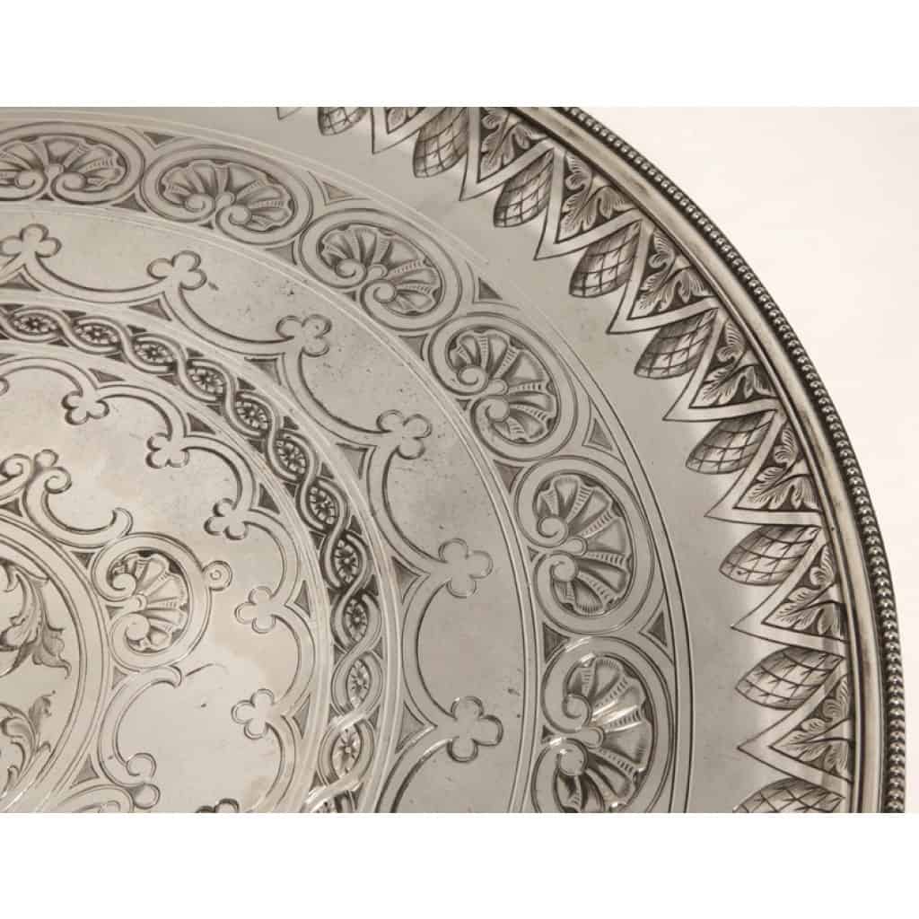 Cartier goldsmith - round Solid silver tray early 6th century XNUMX