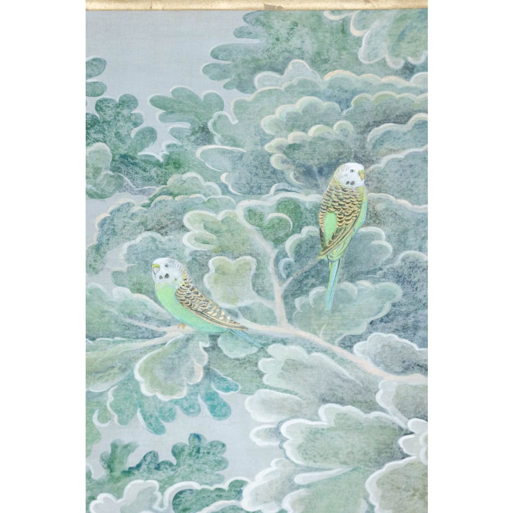 Toile peinte représentant des perruches. Travail contemporain. LS6271A675M 5