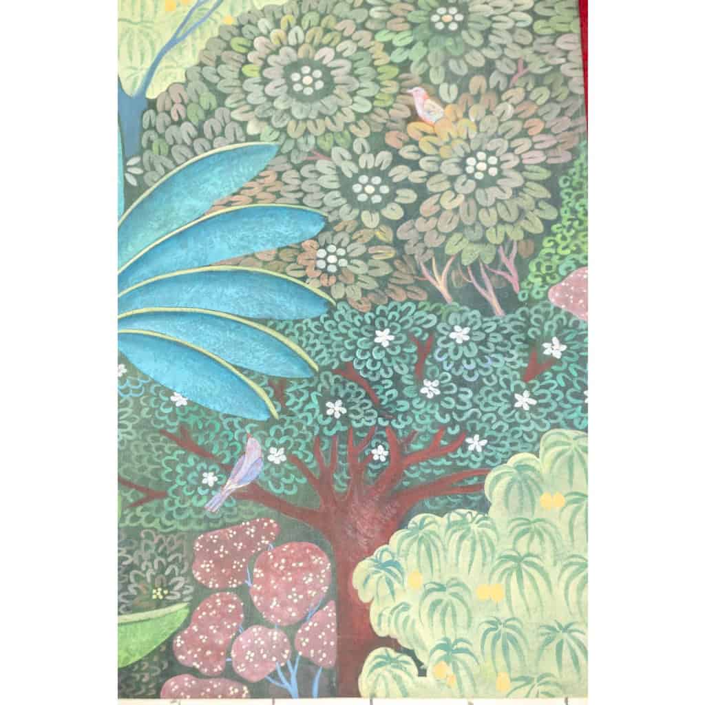 Toile peinte représentant un palmier bleu. Travail contemporain. LS62701089M 5