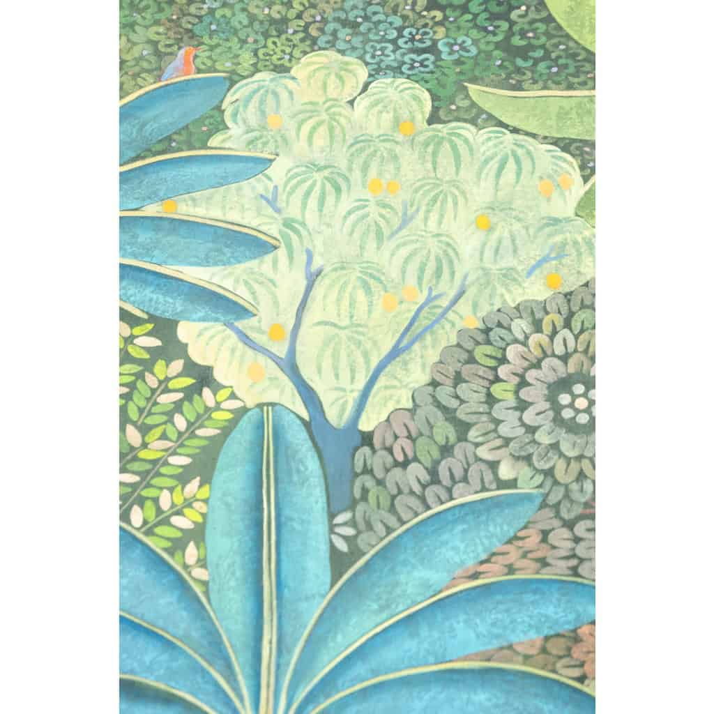 Toile peinte représentant un palmier bleu. Travail contemporain. LS62701089M 7