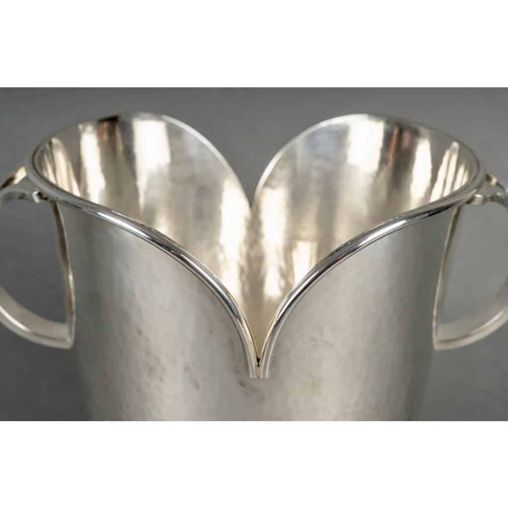 Jean Despres – Seau à Champagne Art Déco Moderniste Métal Argenté Martelé 5
