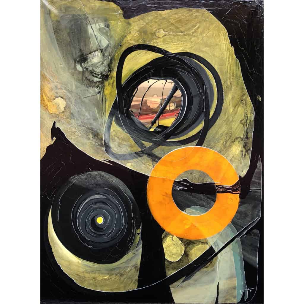 ALDINE Peinture 20è Composition abstraite Huile toile signée datée Certificat d’authenticité 5